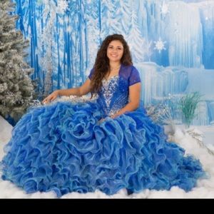 3pc Prom dress/quinceanera Crystals/beads blue 10